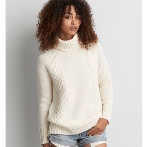 American Eagle Cream Cable knit Turtleneck Sweater